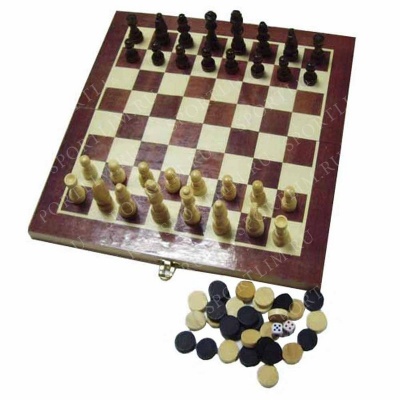 Набор 3 в 1 (шашки, шахматы, нарды) Материал:пластик,размер доски 24х24 см F04536